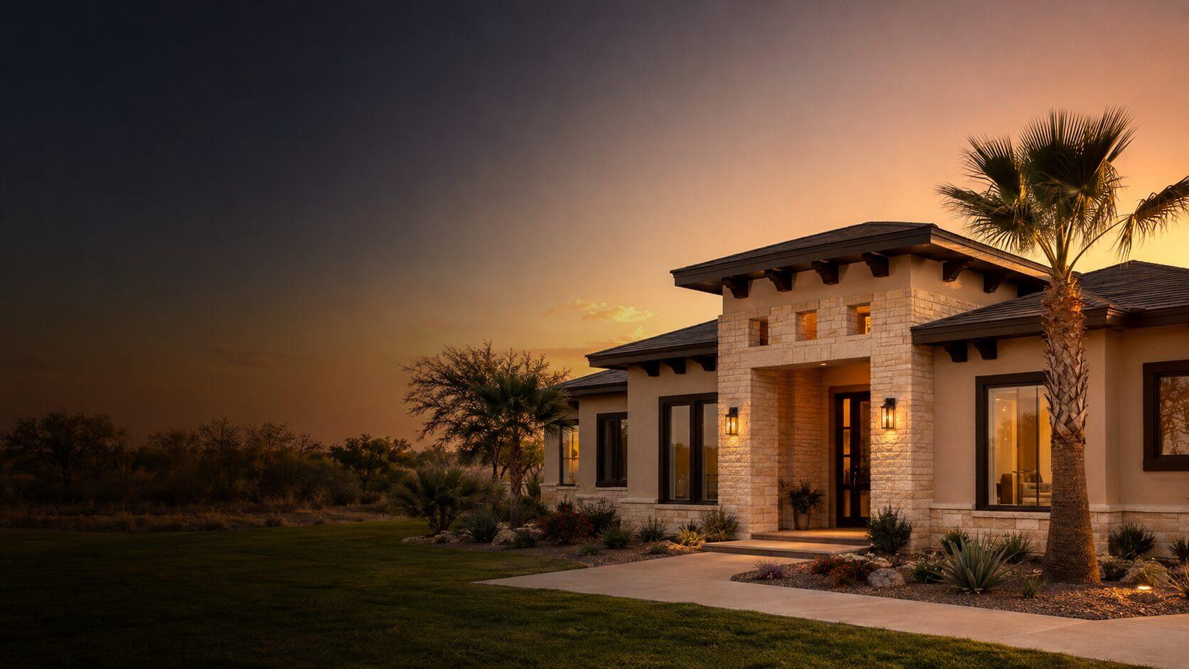 CLV Construction custom home at sunset in South Texas